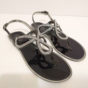 Design by Jacobies Black Jelly Sandal with Silver Rhinestones Size 7